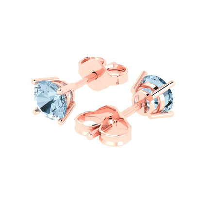 2 ctw Sky Blue Topaz Studs Earrings | 6.5mm Round Cut White Gold Push Back | December Birthstone
