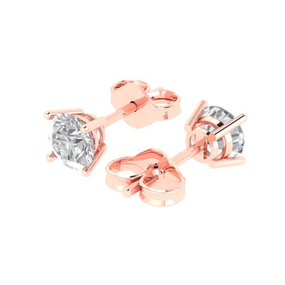 2 ctw Zirconia Diamond Studs Earrings | 6.5mm Round Cut White Gold Push Back | April Birthstone