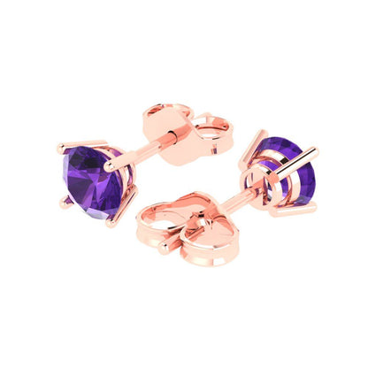 2cttw Round Cut Natural Amethyst Gold-Plated 925 Silver Push Back Stud Earrings