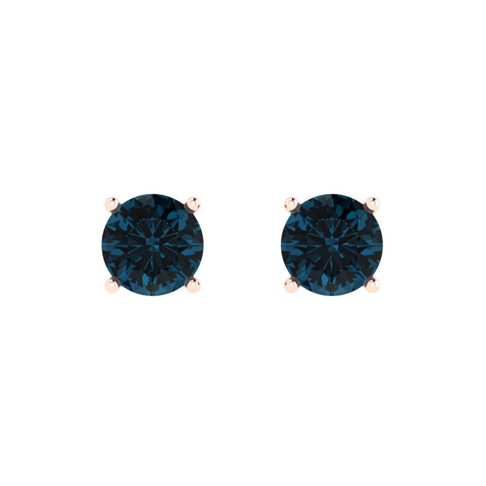 2 ctw London Blue Topaz Studs Earrings | 6.5mm Round Cut White Gold Push Back | December Birthstone