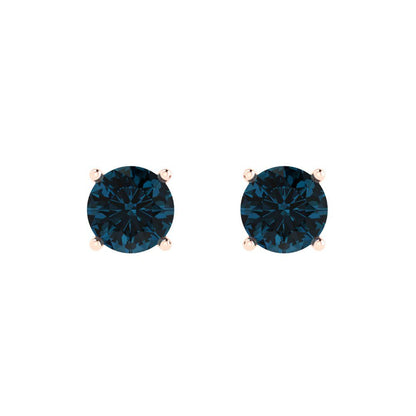 2 ctw London Blue Topaz Studs Earrings | 6.5mm Round Cut White Gold Push Back | December Birthstone