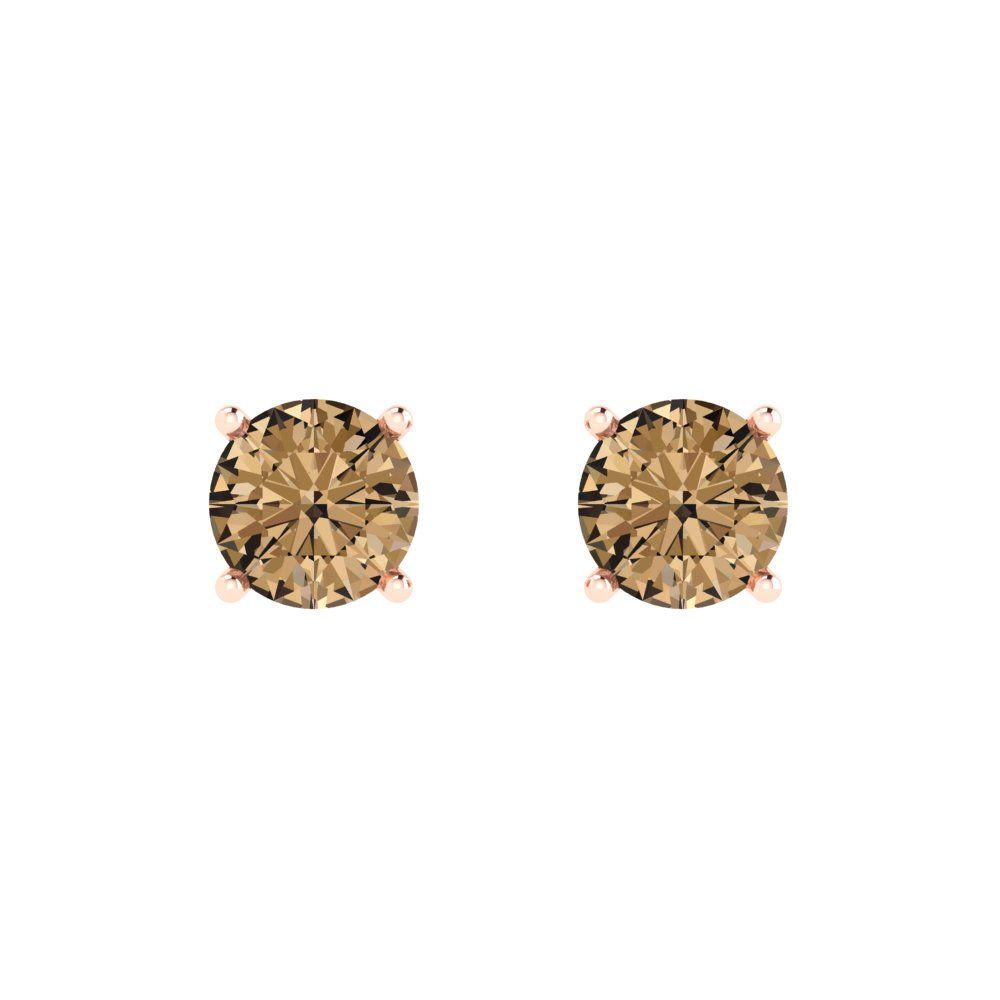 2 ctw Champagne Studs Earrings | 6.5mm Round Cut White Gold Push Back | April Birthstone