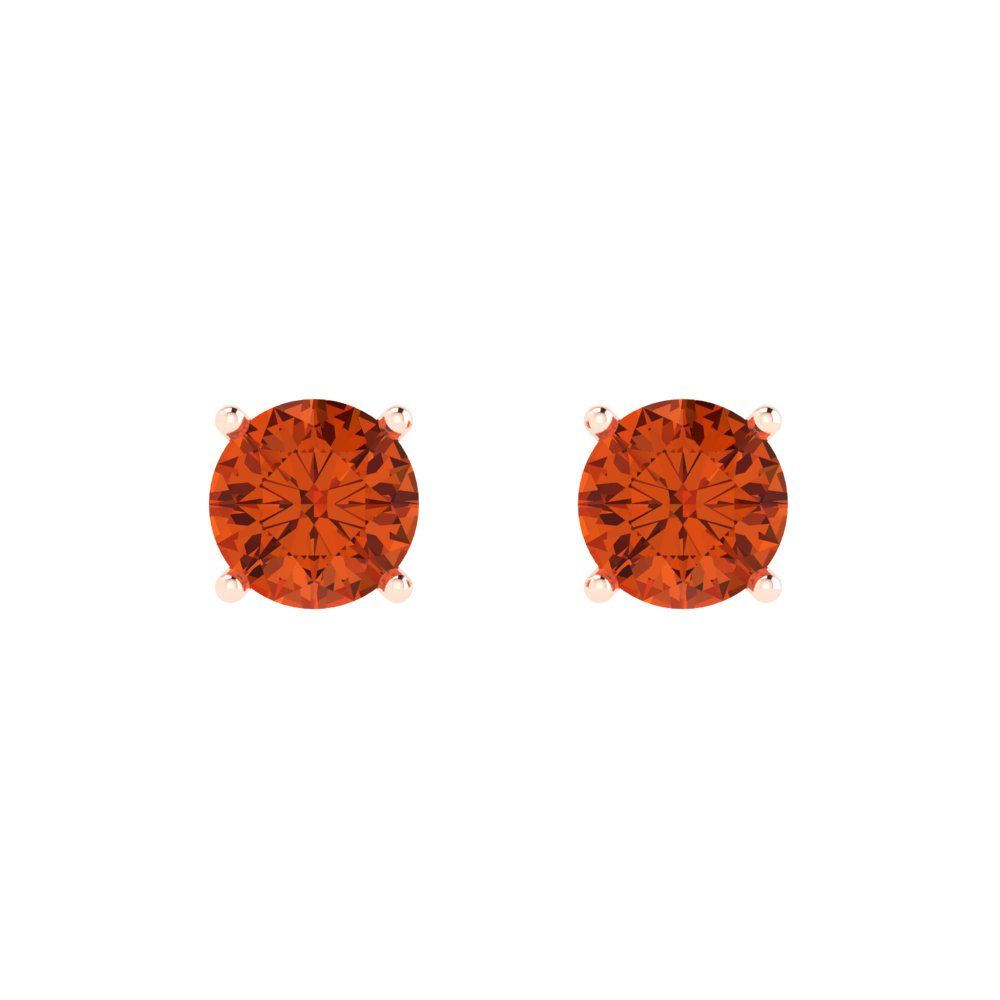 2 ctw Red Zirconia Studs Earrings | 6.5mm Round Cut White Gold Push Back | April Birthstone