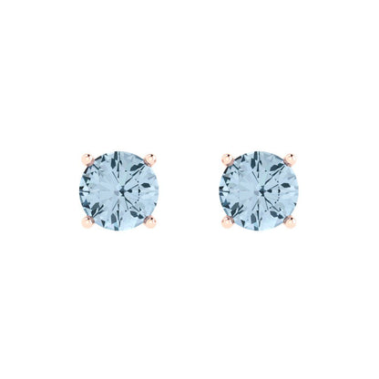 2 ctw Swiss Blue Topaz Studs Earrings | 6.5mm Round Cut White Gold Push Back | December Birthstone