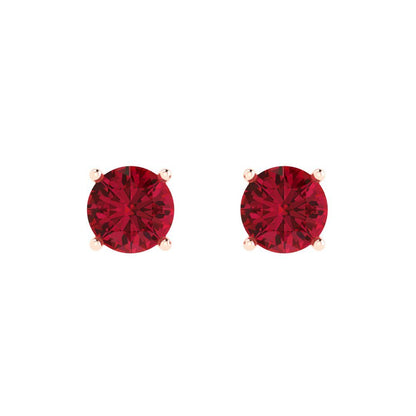 2 ctw Ruby Studs Earrings | 6.5mm Round Cut White Gold Push Back | July Birthstone