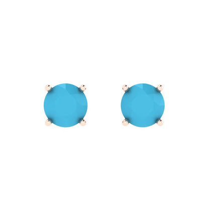 2cttw Round Cut Simulated Turquoise Gold-Plated 925 Silver Push Back Stud Earrings