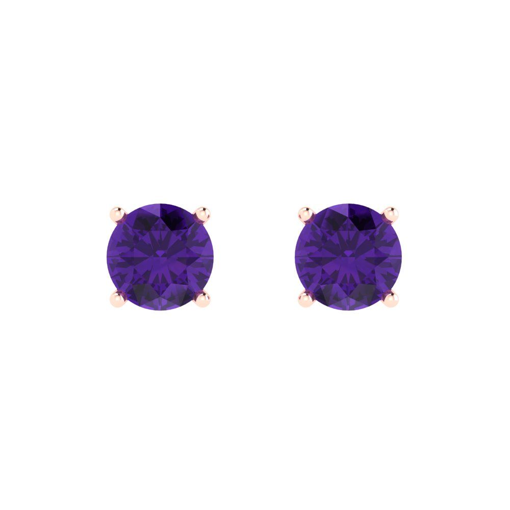 2 ctw Amethyst Studs Earrings | 6.5mm Round Cut White Gold Push Back | February Birthstone