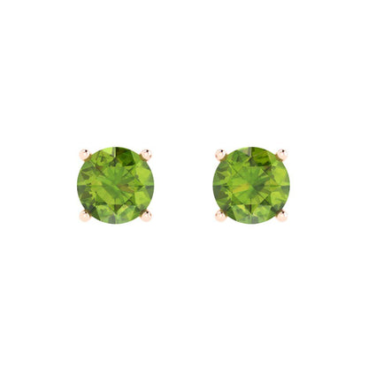 2 ctw Peridot Studs Earrings | 6.5mm Round Cut White Gold Push Back | August Birthstone