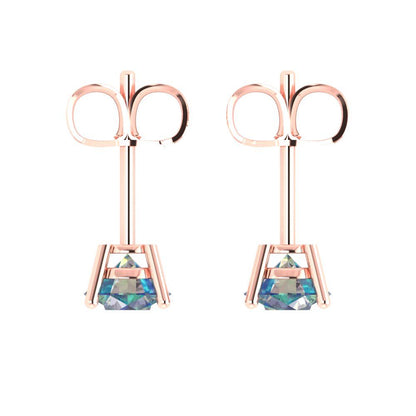 2cttw Round Cut Blue Moissanite Gold-Plated 925 Silver Push Back Stud Earrings