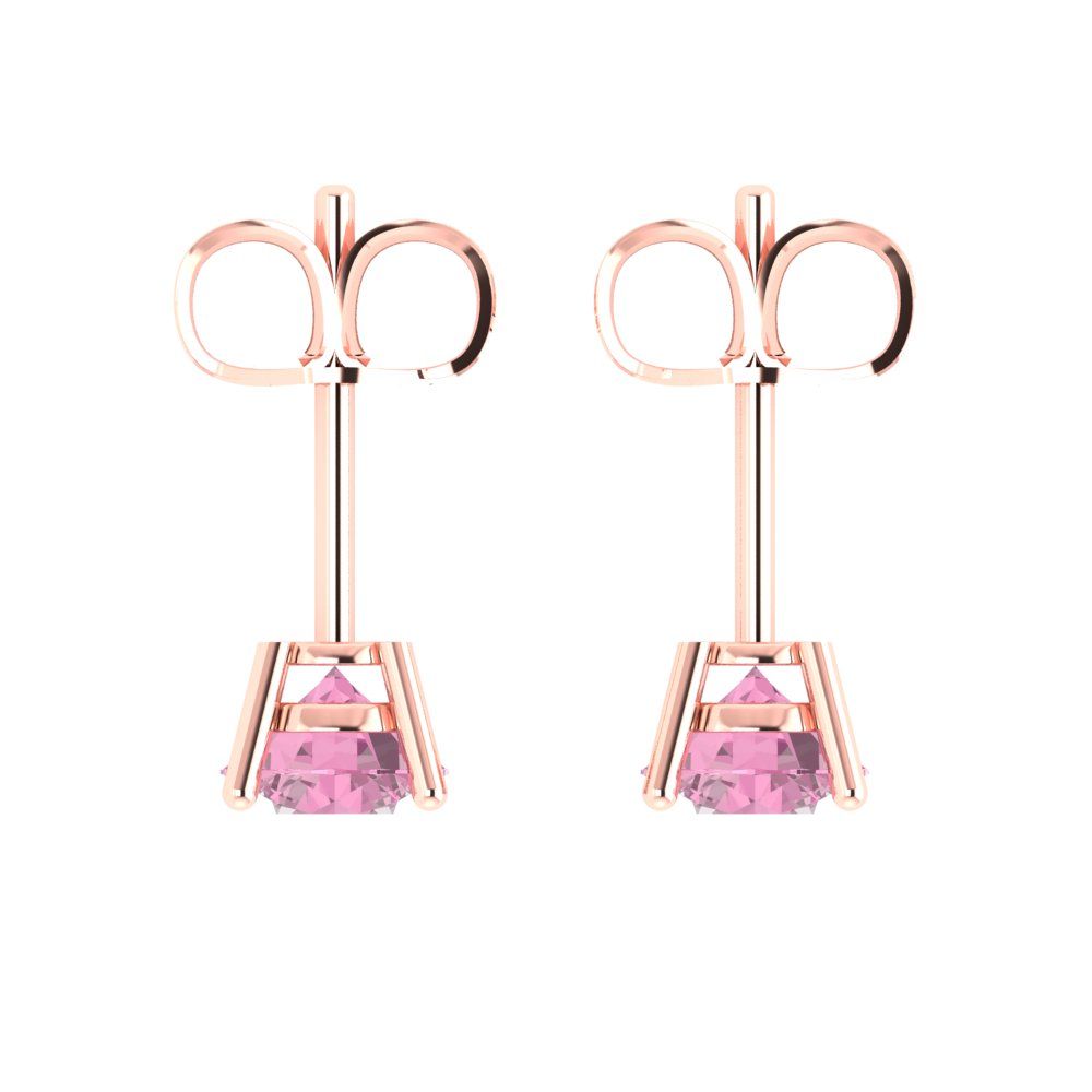 2cttw Round Cut Simulated Pink Diamond Gold-Plated 925 Silver Push Back Stud Earrings