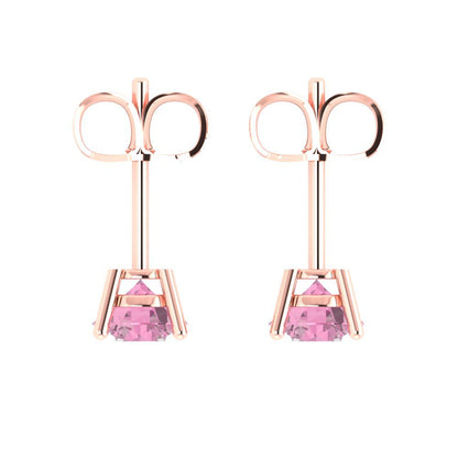 2cttw Round Cut Simulated Pink Diamond Gold-Plated 925 Silver Push Back Stud Earrings