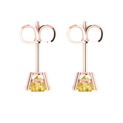 2cttw Round Cut Natural Citrine Gold-Plated 925 Silver Push Back Stud Earrings