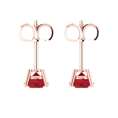 2cttw Round Cut Simulated Ruby Gold-Plated 925 Silver Push Back Stud Earrings