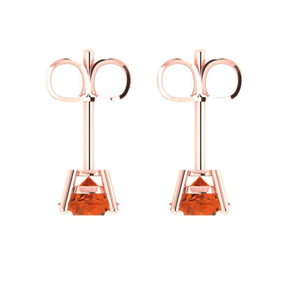 2 ctw Red Zirconia Studs Earrings | 6.5mm Round Cut White Gold Push Back | April Birthstone