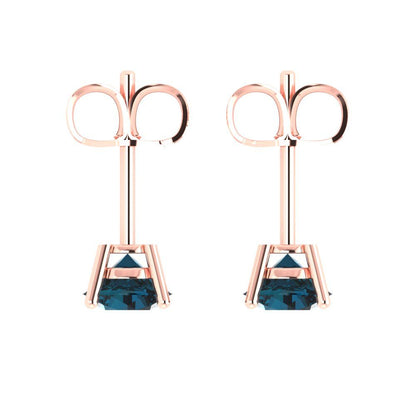 2cttw Round Cut Natural London Blue Topaz Gold-Plated 925 Silver Push Back Stud Earrings