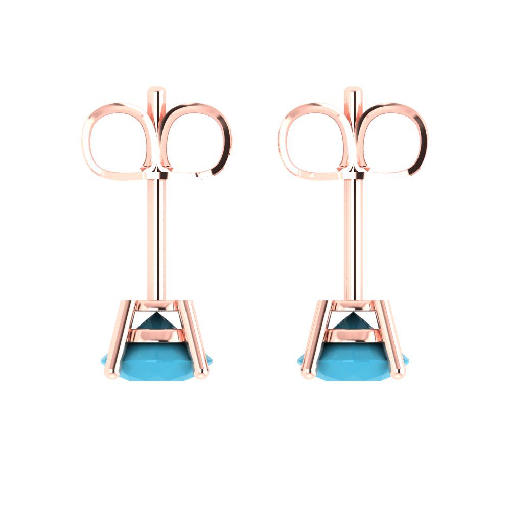 2 ctw Turquoise Studs Earrings | 6.5mm Round Cut White Gold Push Back | December Birthstone