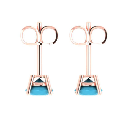 2 ctw Turquoise Studs Earrings | 6.5mm Round Cut White Gold Push Back | December Birthstone