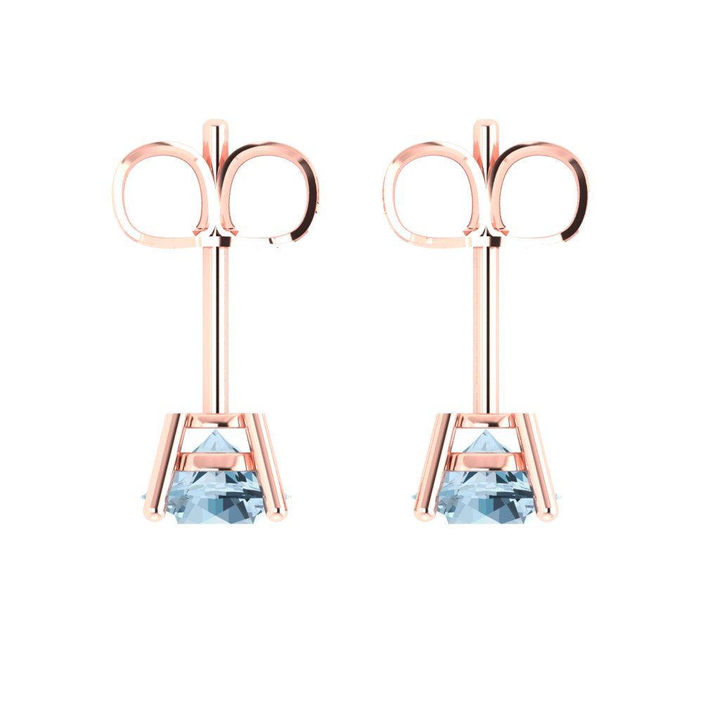 2 ctw Sky Blue Topaz Studs Earrings | 6.5mm Round Cut White Gold Push Back | December Birthstone