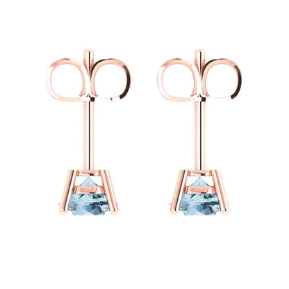 2 ctw Sky Blue Topaz Studs Earrings | 6.5mm Round Cut White Gold Push Back | December Birthstone