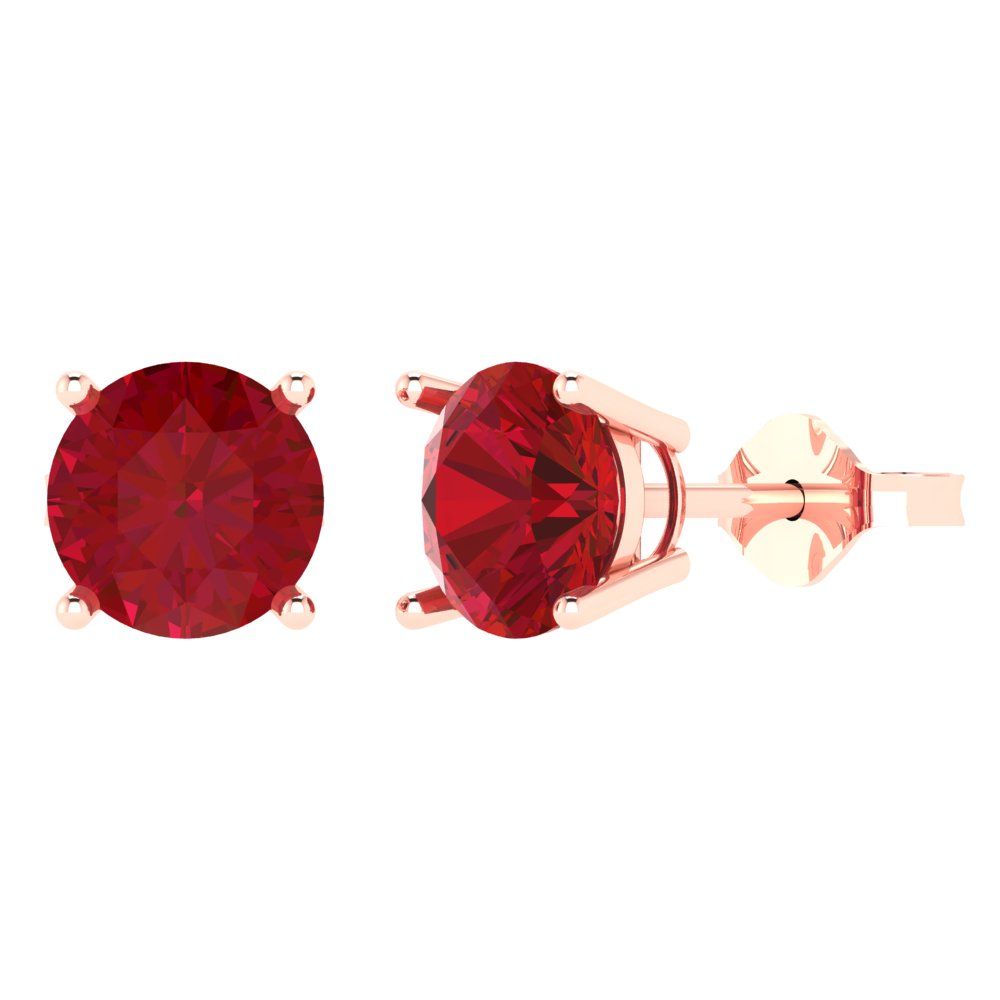 3cttw Round Cut Simulated Ruby Gold-Plated 925 Silver Push Back Stud Earrings