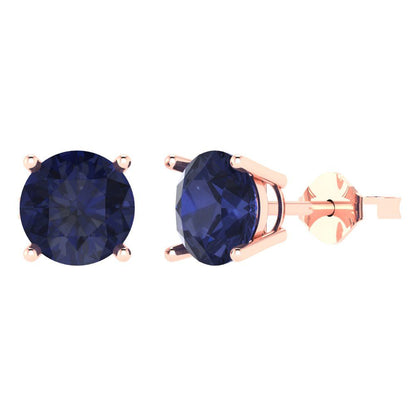 3cttw Round Cut Simulated Blue Sapphire Gold-Plated 925 Silver Push Back Stud Earrings