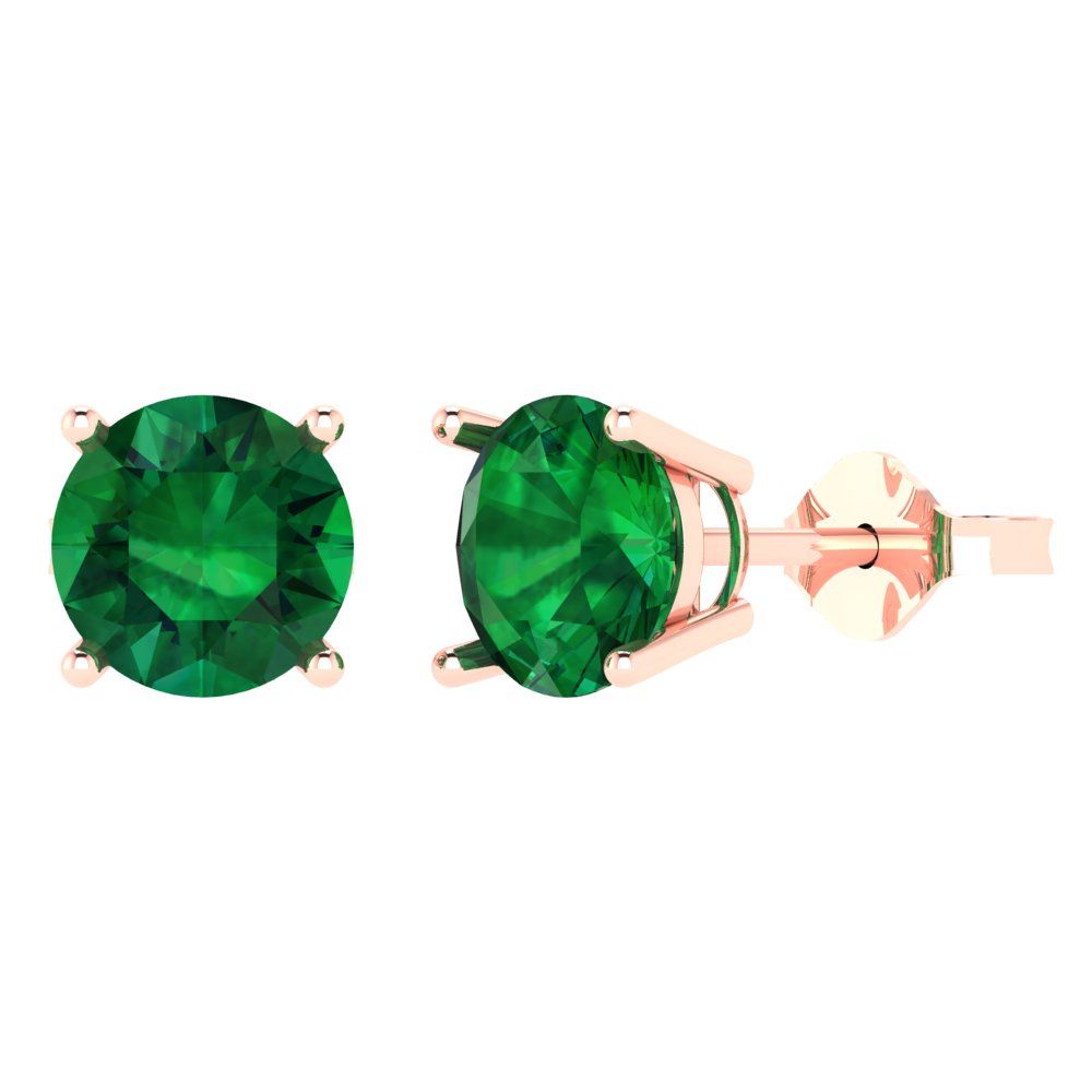 3cttw Round Cut Simulated Emerald Gold-Plated 925 Silver Push Back Stud Earrings