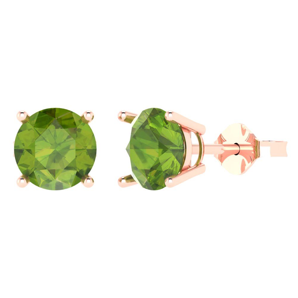 3cttw Round Cut Natural Peridot Gold-Plated 925 Silver Push Back Stud Earrings