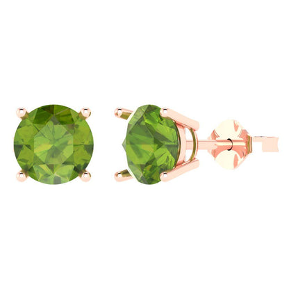 3cttw Round Cut Natural Peridot Gold-Plated 925 Silver Push Back Stud Earrings