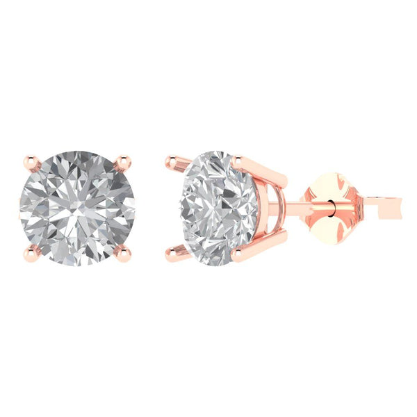 3.0 ct Brilliant Round Cut Solitaire Studs Genuine Cultured Diamond Stone Clarity VS1-2 Color J-K Rose Gold Earrings Push back
