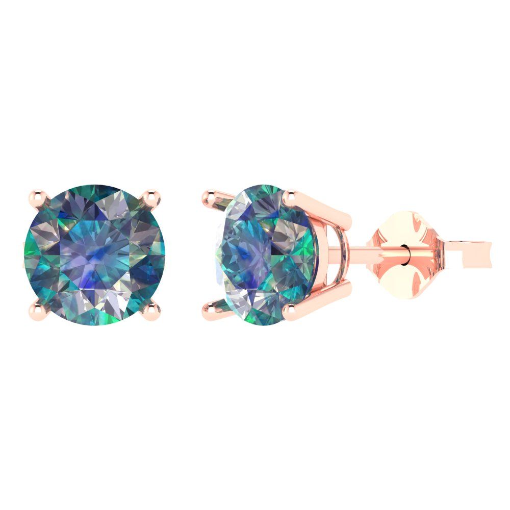 3 ctw Blue Moissanite Studs Earrings | 7.5mm Round Cut White Gold Push Back | April Birthstone