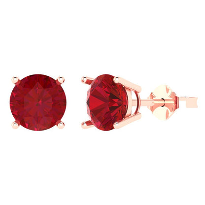 3 ctw Ruby Studs Earrings | 7.5mm Round Cut White Gold Push Back | July Birthstone