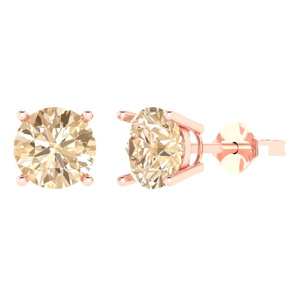 3 ctw Morganite Studs Earrings | 7.5mm Round Cut White Gold Push Back | February Birthstone