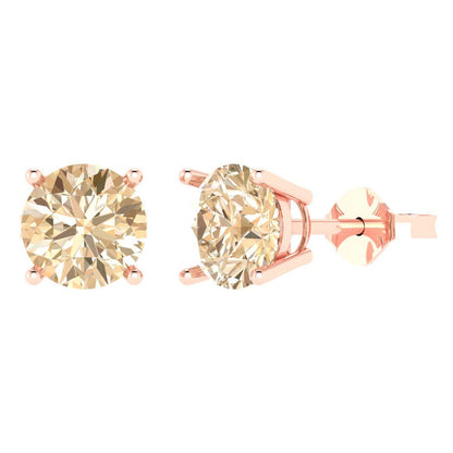 3 ctw Morganite Studs Earrings | 7.5mm Round Cut White Gold Push Back | February Birthstone