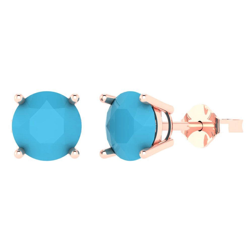 3cttw Round Cut Simulated Turquoise Gold-Plated 925 Silver Push Back Stud Earrings