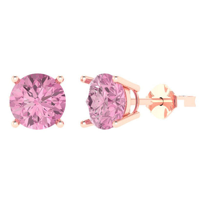 3cttw Round Cut Simulated Pink Diamond Gold-Plated 925 Silver Push Back Stud Earrings
