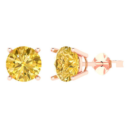 3cttw Round Cut Natural Citrine Gold-Plated 925 Silver Push Back Stud Earrings