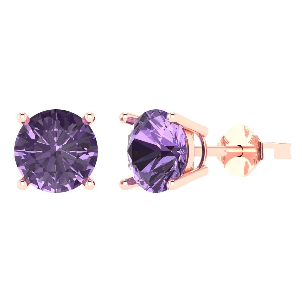 3 ctw Alexandrite Studs Earrings | 7.5mm Round Cut White Gold Push Back | June Birthstone