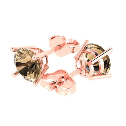 3cttw Round Cut Simulated Champagne Diamond Gold-Plated 925 Silver Push Back Stud Earrings