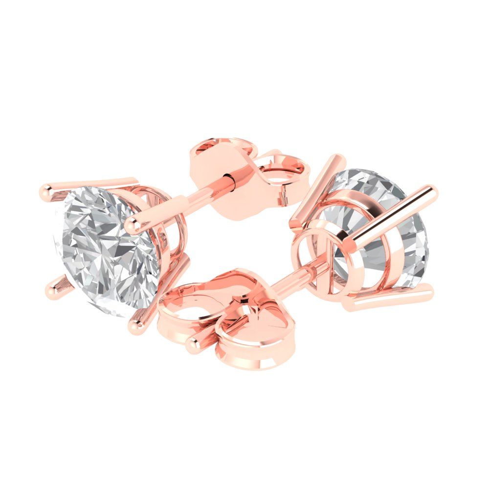 3 ctw Zirconia Diamond Studs Earrings | 7.5mm Round Cut White Gold Push Back | April Birthstone