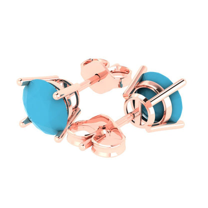 3 ctw Turquoise Studs Earrings | 7.5mm Round Cut White Gold Push Back | December Birthstone