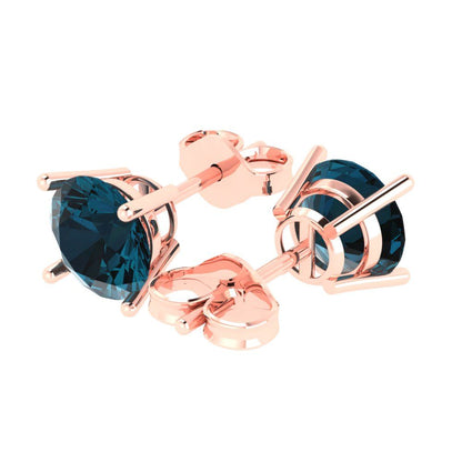 3cttw Round Cut Natural London Blue Topaz Gold-Plated 925 Silver Push Back Stud Earrings