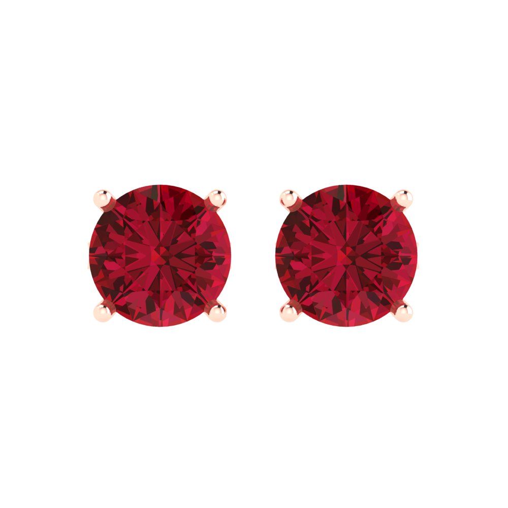 3cttw Round Cut Simulated Ruby Gold-Plated 925 Silver Push Back Stud Earrings