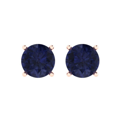 3cttw Round Cut Simulated Blue Sapphire Gold-Plated 925 Silver Push Back Stud Earrings