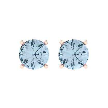 3cttw Round Cut Natural Aquamarine Gold-Plated 925 Silver Push Back Stud Earrings