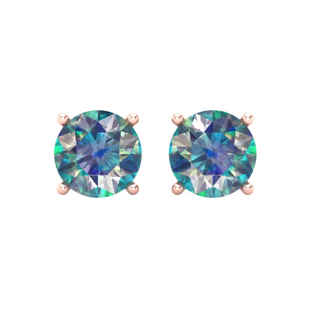 3 ctw Blue Moissanite Studs Earrings | 7.5mm Round Cut White Gold Push Back | April Birthstone