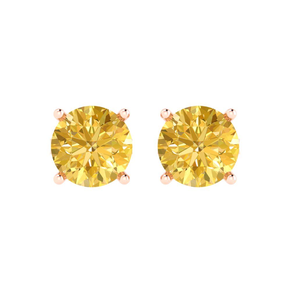 3 ctw Citrine Studs Earrings | 7.5mm Round Cut White Gold Push Back | November Birthstone