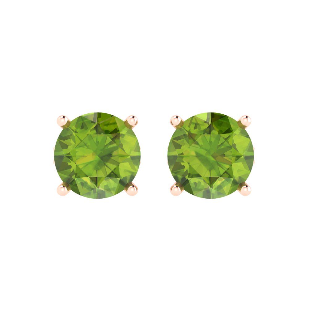 3cttw Round Cut Natural Peridot Gold-Plated 925 Silver Push Back Stud Earrings