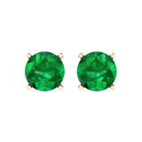3.0 ct Brilliant Round Cut Solitaire Studs Simulated Emerald Stone Rose Gold Earrings Push back