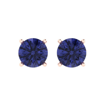 3 ctw Tanzanite Studs Earrings | 7.5mm Round Cut White Gold Push Back | December Birthstone