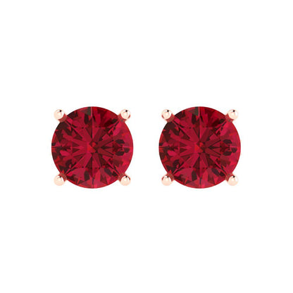 3cttw Round Cut Simulated Ruby Gold-Plated 925 Silver Push Back Stud Earrings